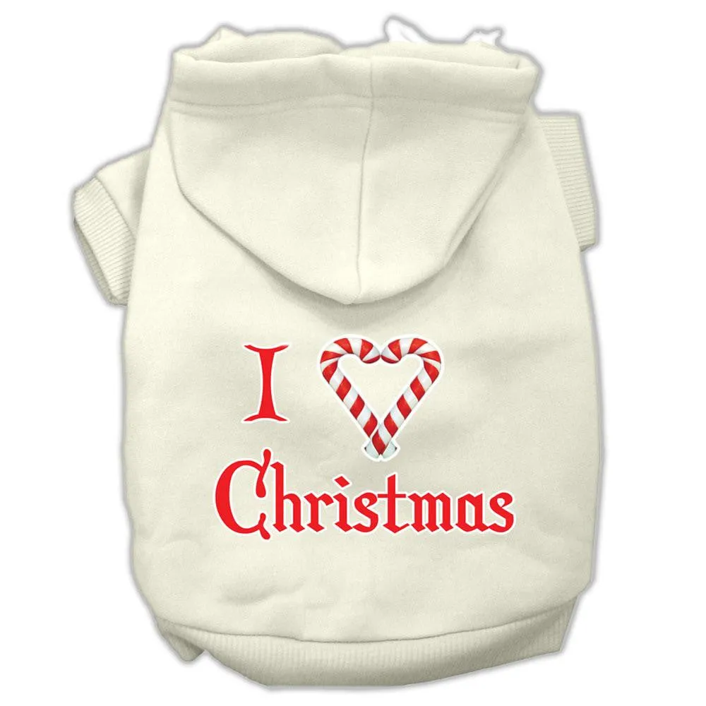 I Heart Christmas Screen Print Pet Hoodies Cream Size XL (16)