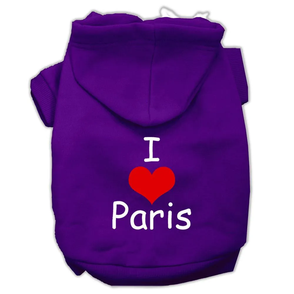 I Love Paris Screen Print Pet Hoodies Purple Size Sm (10)