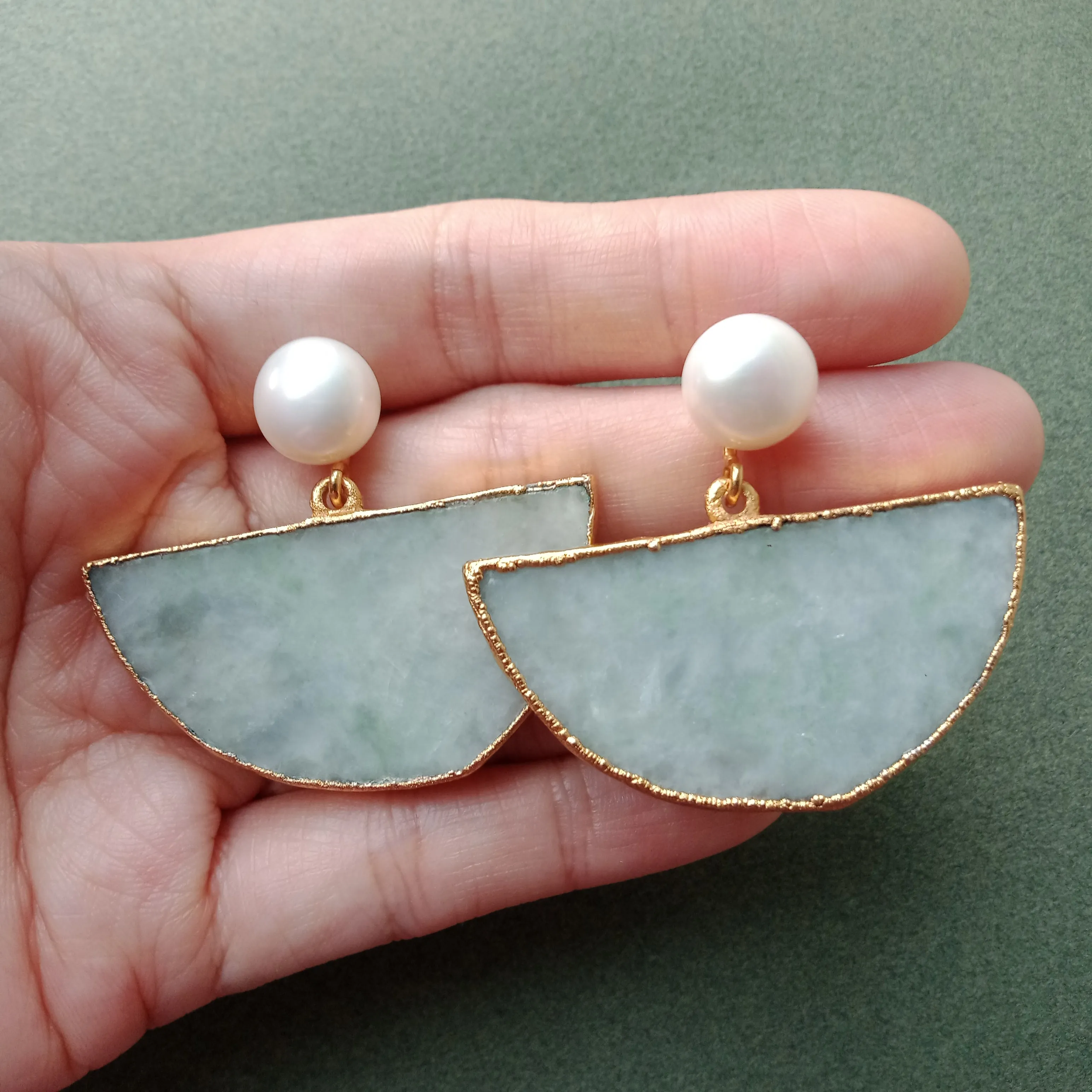 Jade hare reversible half moon earrings