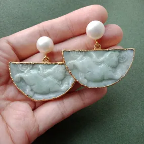 Jade hare reversible half moon earrings