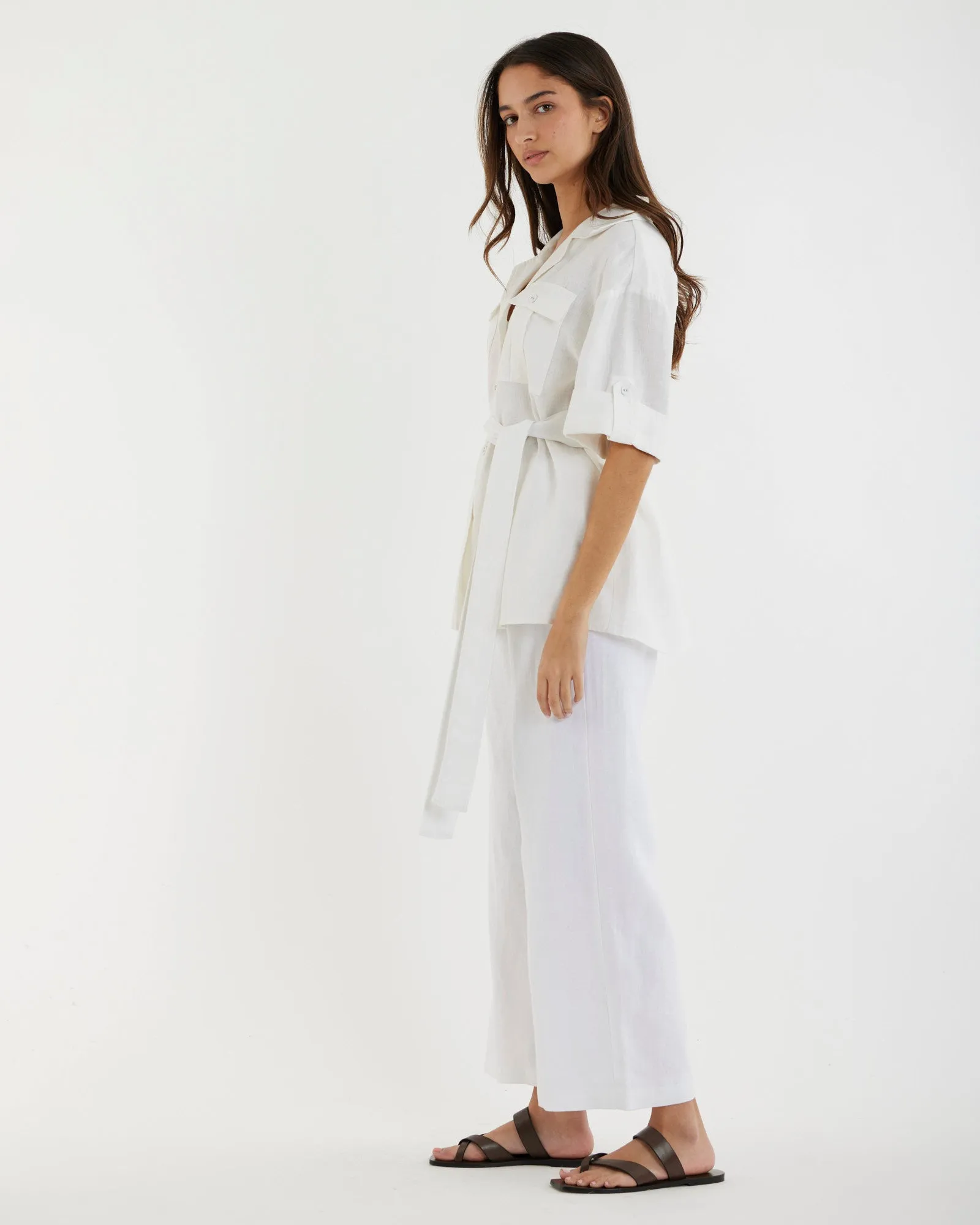 Jade Oversized Linen Shirt - White