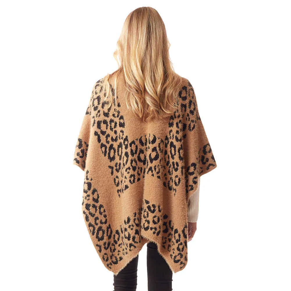 Leopard Patterned Soft Fuzzy Ruana Poncho