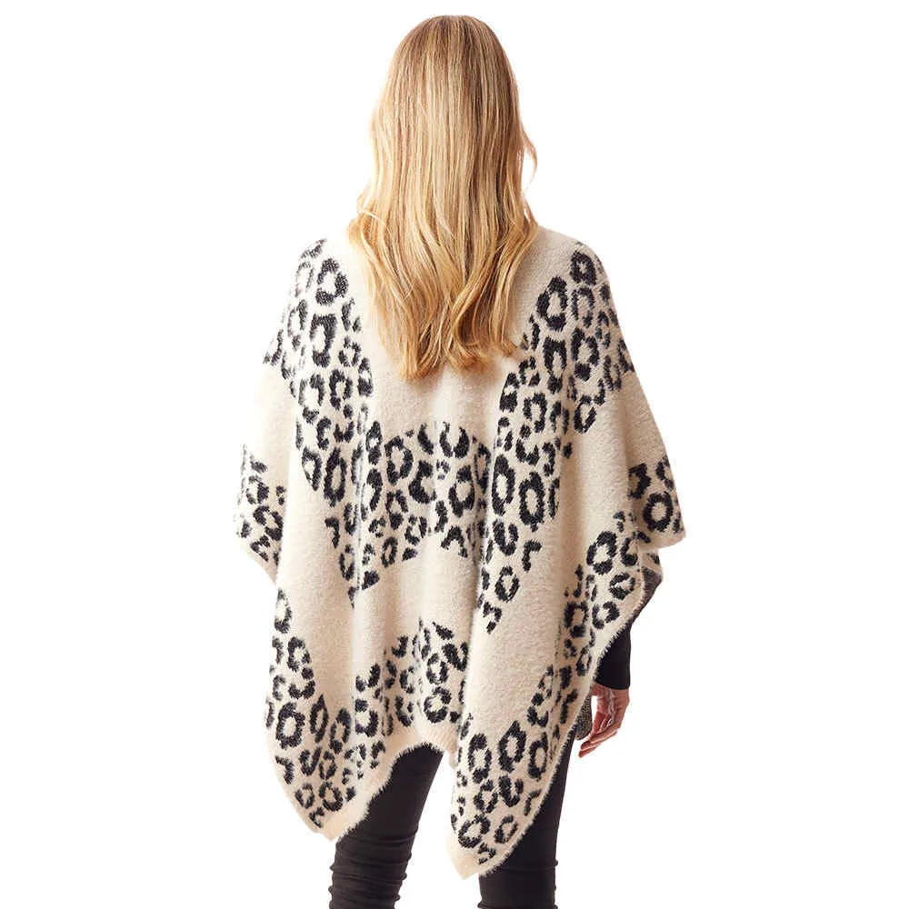 Leopard Patterned Soft Fuzzy Ruana Poncho