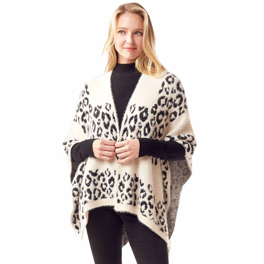 Leopard Patterned Soft Fuzzy Ruana Poncho