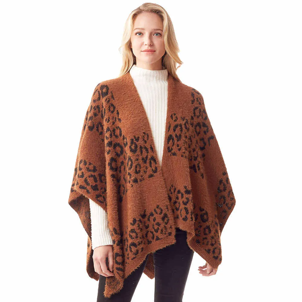 Leopard Patterned Soft Fuzzy Ruana Poncho