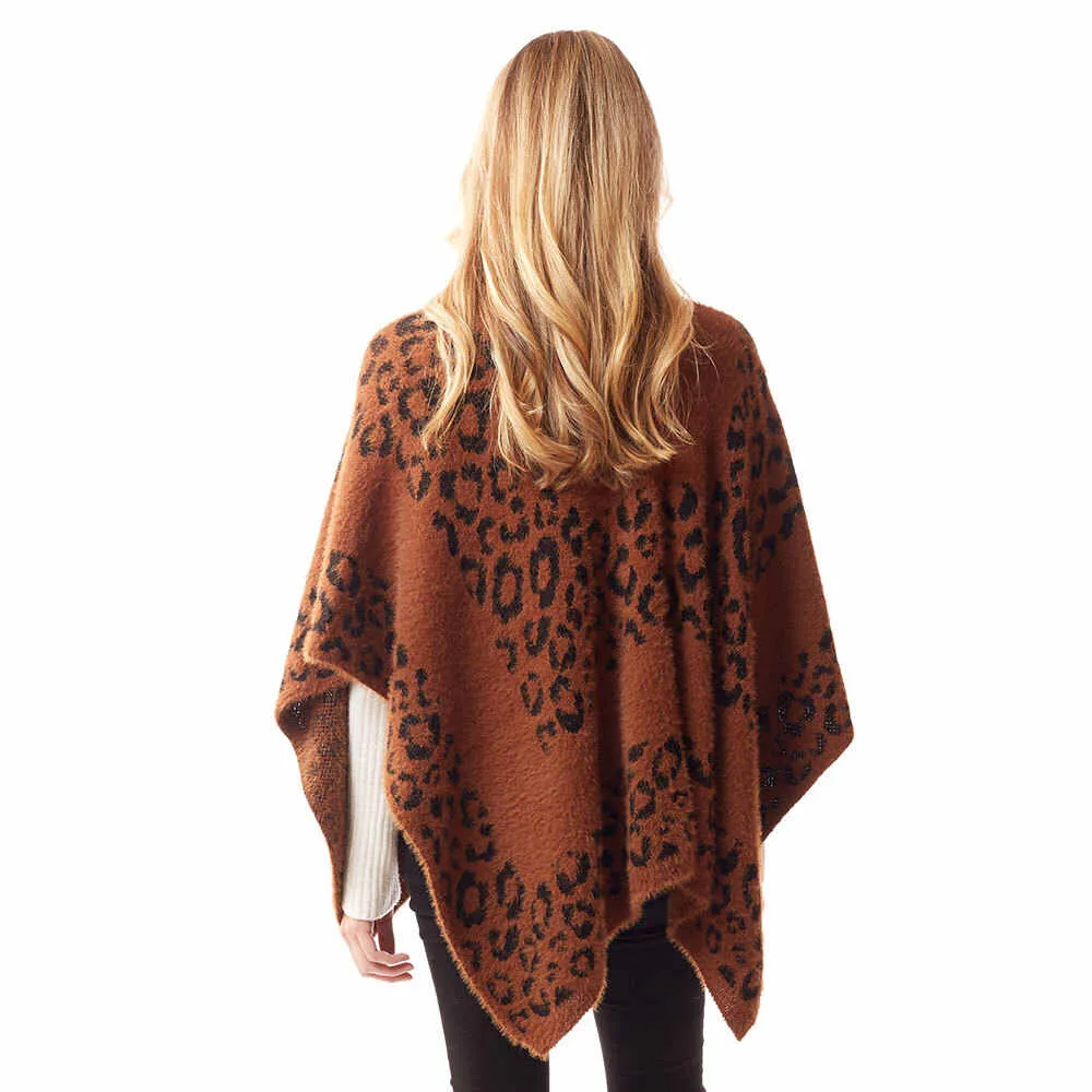 Leopard Patterned Soft Fuzzy Ruana Poncho