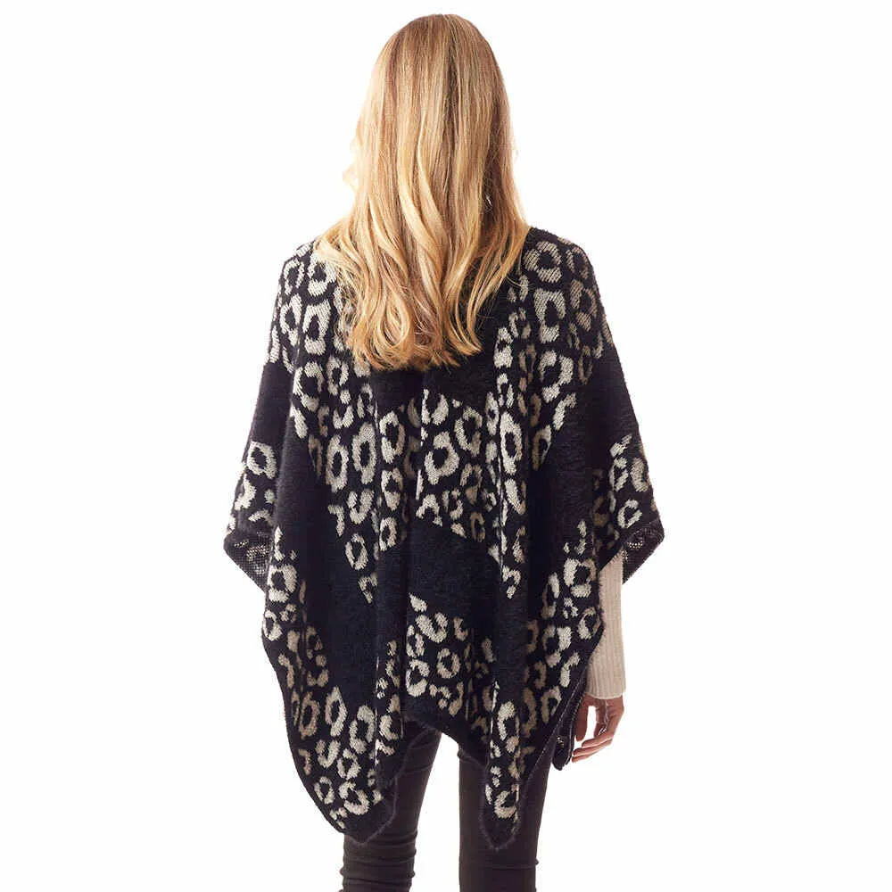 Leopard Patterned Soft Fuzzy Ruana Poncho