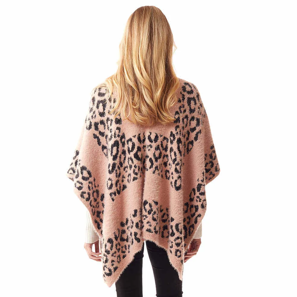 Leopard Patterned Soft Fuzzy Ruana Poncho