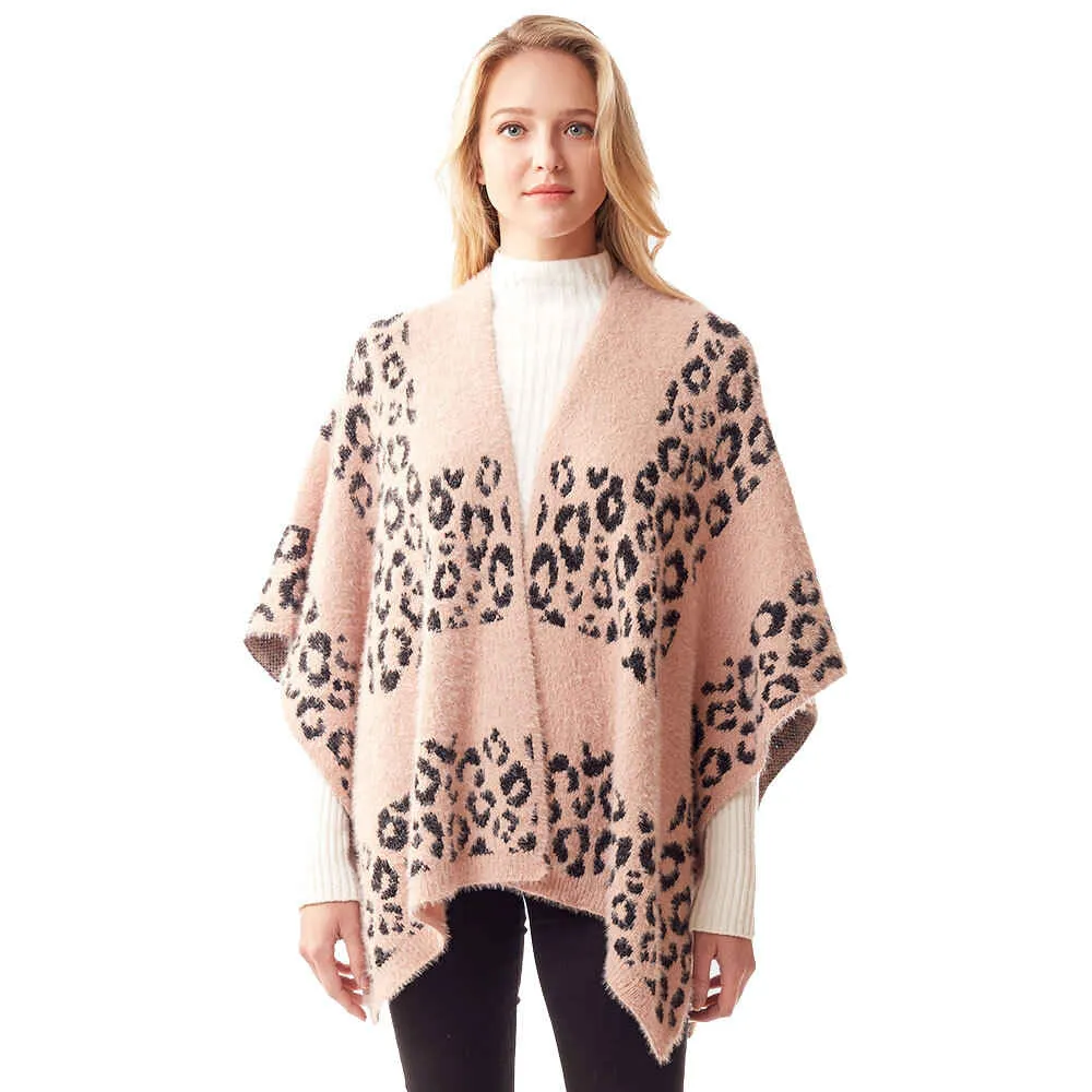 Leopard Patterned Soft Fuzzy Ruana Poncho