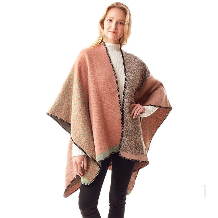 Leopard Patterned Stitch Ruana Poncho