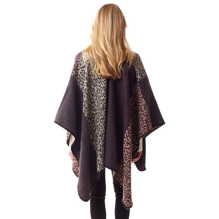 Leopard Patterned Stitch Ruana Poncho