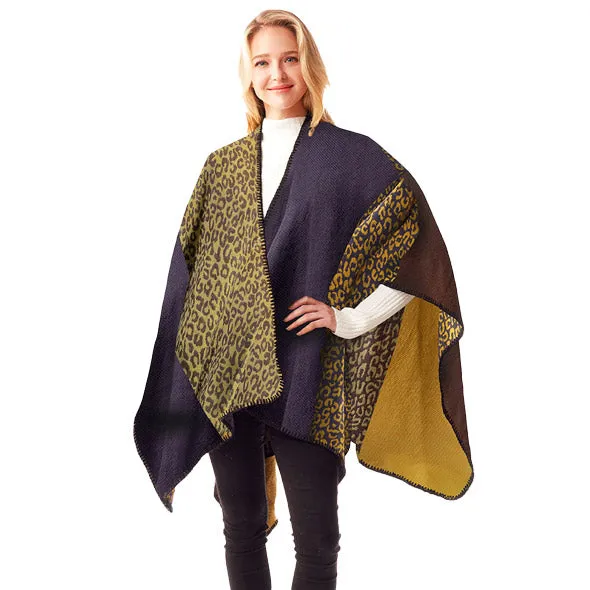 Leopard Patterned Stitch Ruana Poncho