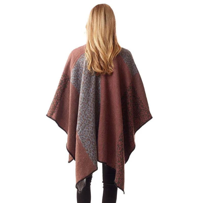 Leopard Patterned Stitch Ruana Poncho