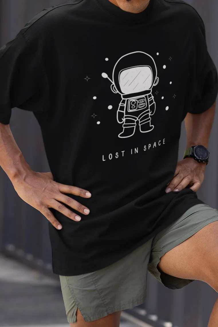 Lost In Space Astronaut Black Unisex Oversized T-shirt