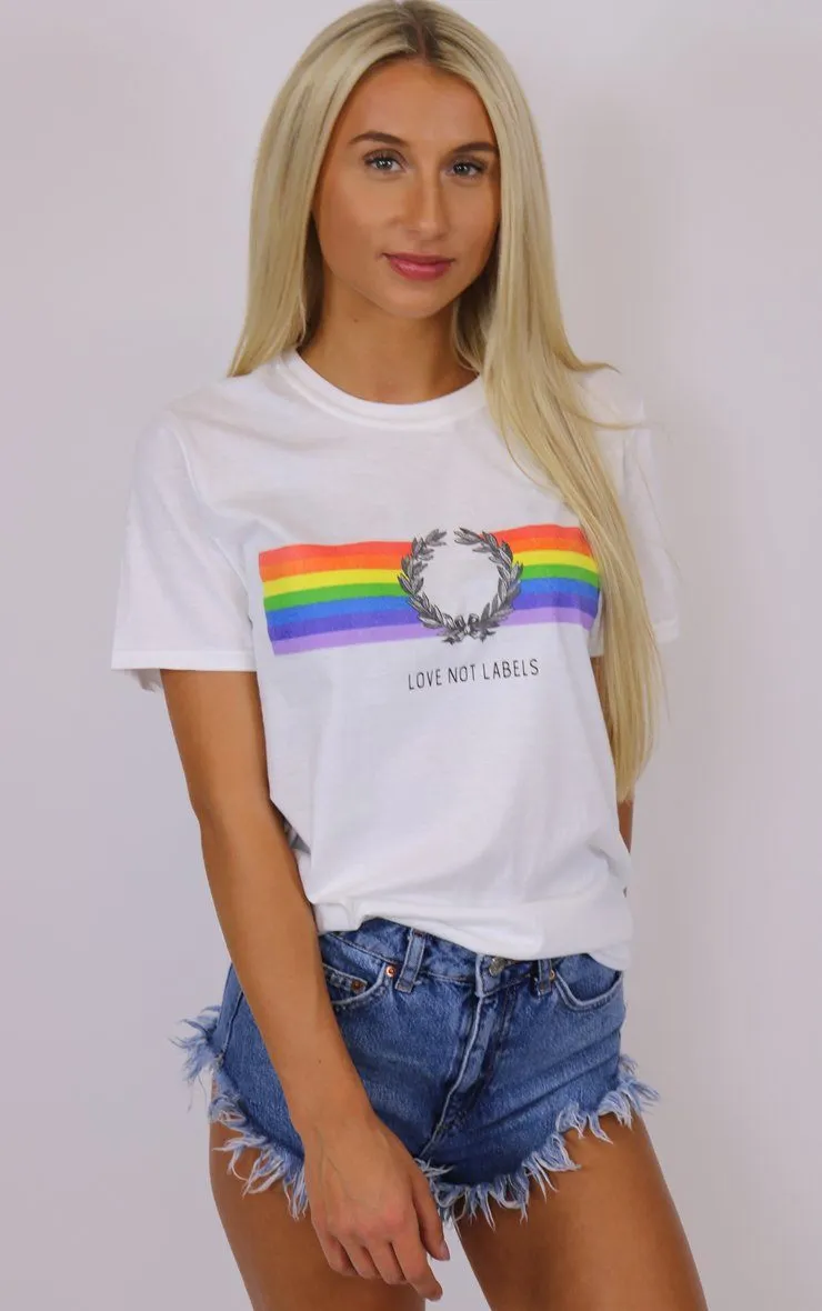 Love Not Labels Pride Rainbow Graphic White T-Shirt