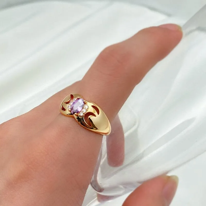 Luxury Amazing Purple Amethyst Oval Zircon Ring