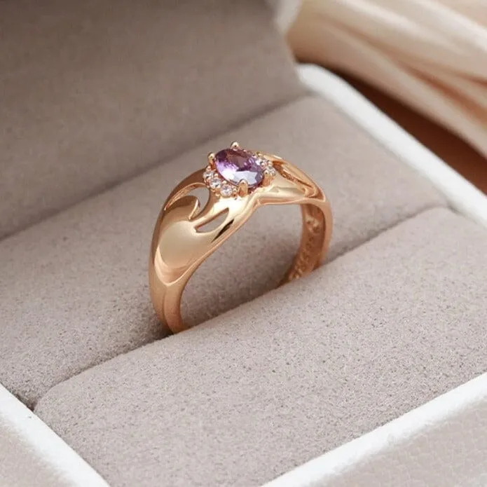 Luxury Amazing Purple Amethyst Oval Zircon Ring