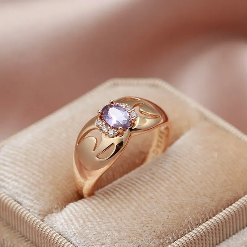 Luxury Amazing Purple Amethyst Oval Zircon Ring