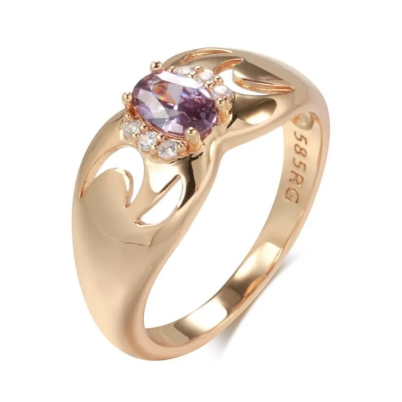 Luxury Amazing Purple Amethyst Oval Zircon Ring