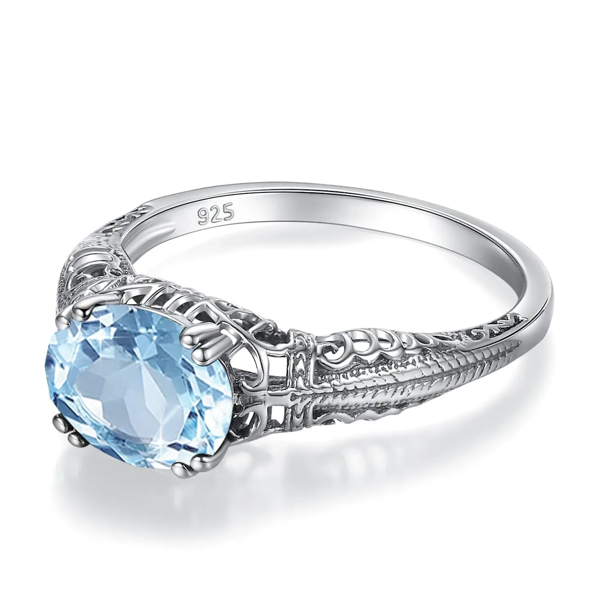 Luxury Big Oval Vintage Aquamarine Ring