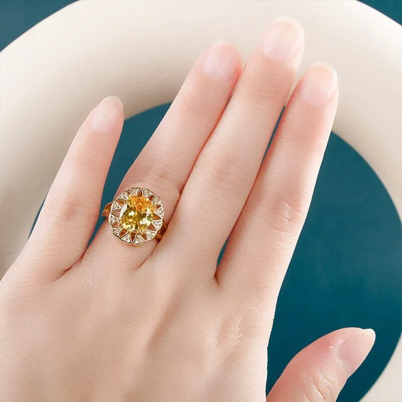 Luxury Oval Citrine Gemstone Ring - 925 Sterling Silver