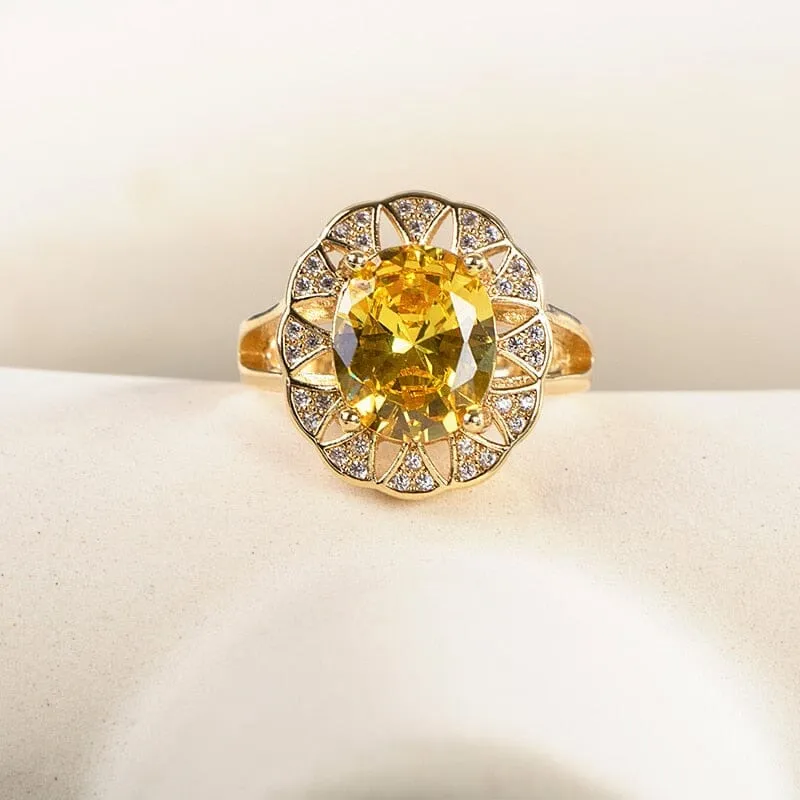 Luxury Oval Citrine Gemstone Ring - 925 Sterling Silver