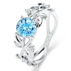 Luxury Quality Hollow Leaves Aquamarine Ring