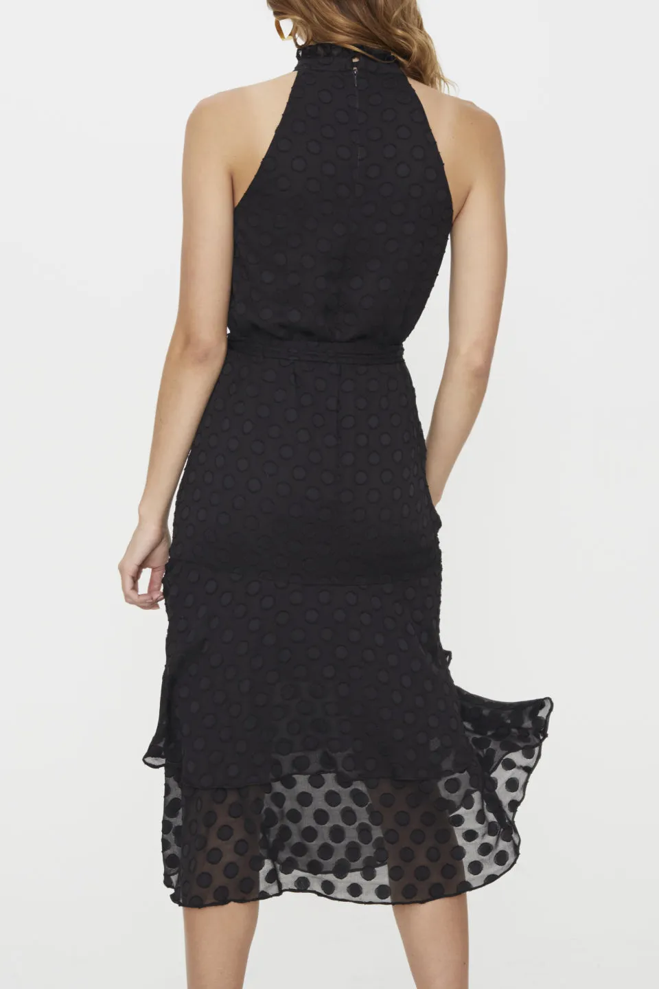 Manhattan High Neck Frill Sheer Spot Dress