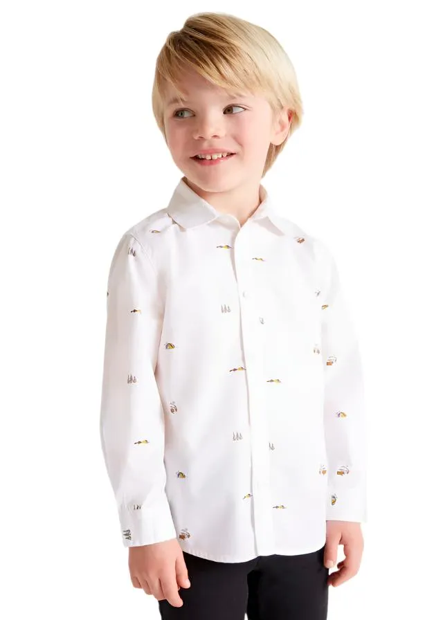 Mayoral Mini L/S Patterned Dress Shirt _White 4186-48