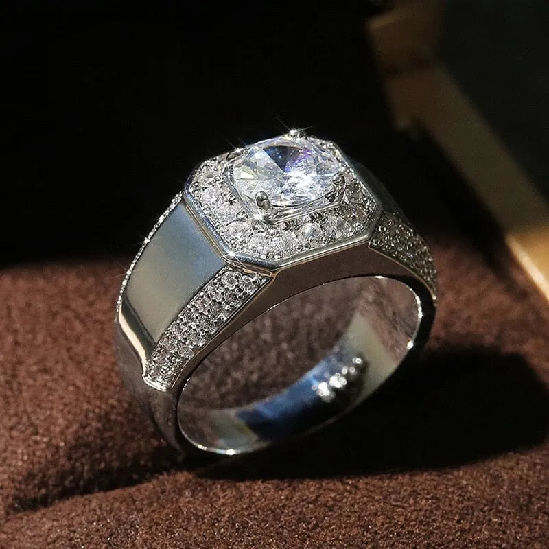 Men Luxury Zircon Silver Ring