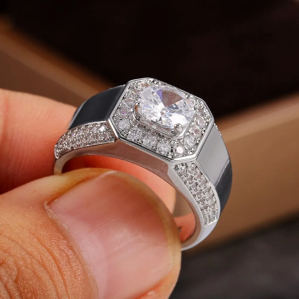 Men Luxury Zircon Silver Ring