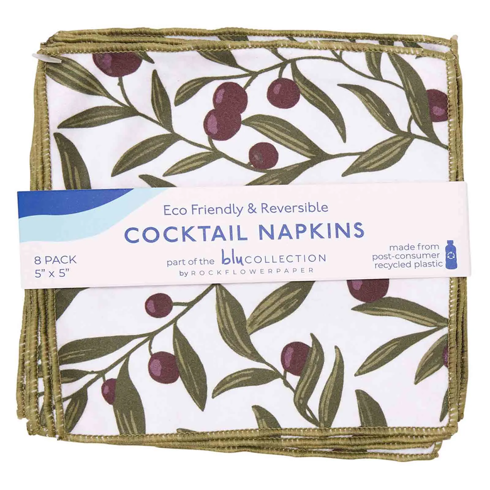 Olives Patterned Reusable Cocktail Napkins - Set of 8