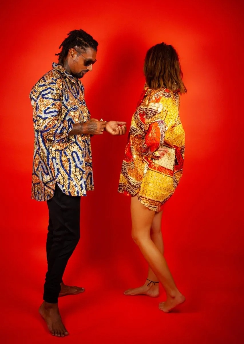 Oversized African Shirt in Gold Orange