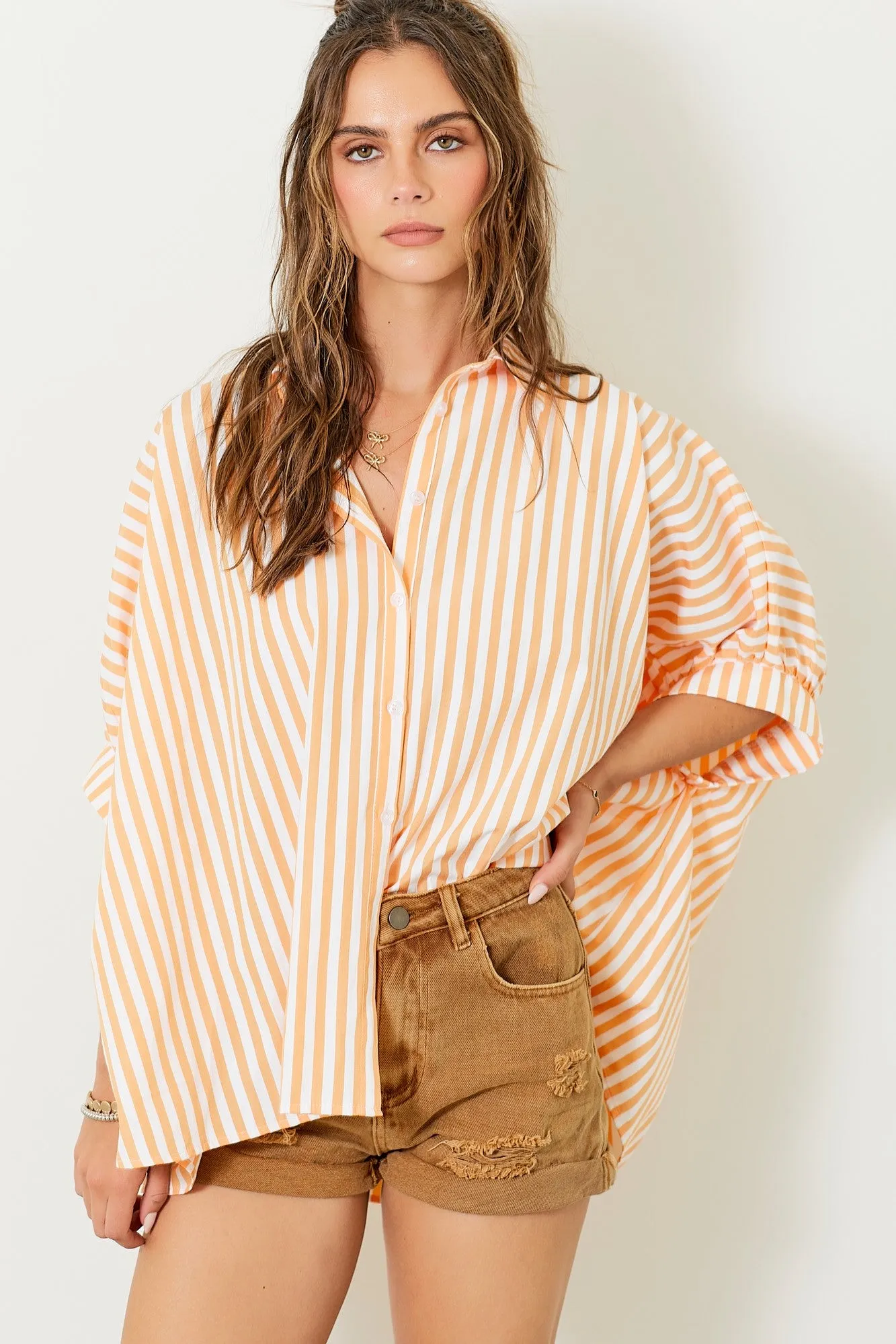 Oversized Button Down Striped Shirt