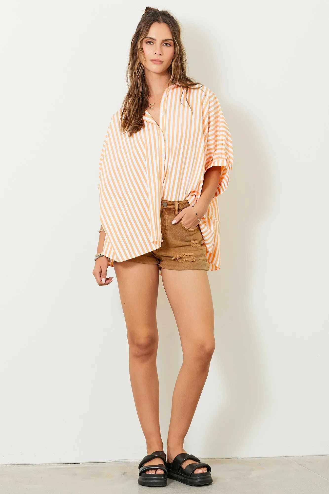 Oversized Button Down Striped Shirt