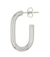 Paperclip 'Oblong' Plain Hoops - Silver