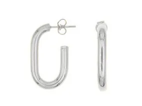 Paperclip 'Oblong' Plain Hoops - Silver