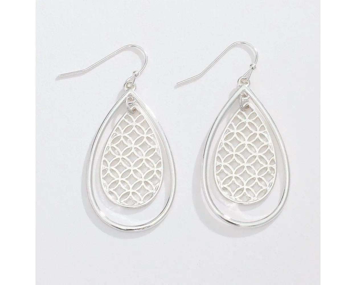 Patterned Silver Teardrop Earrings