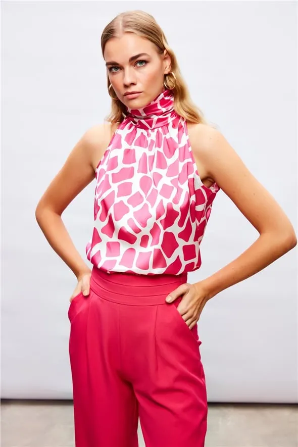 Patterned Sleeveless Blouse - PINK