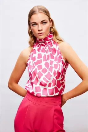 Patterned Sleeveless Blouse - PINK