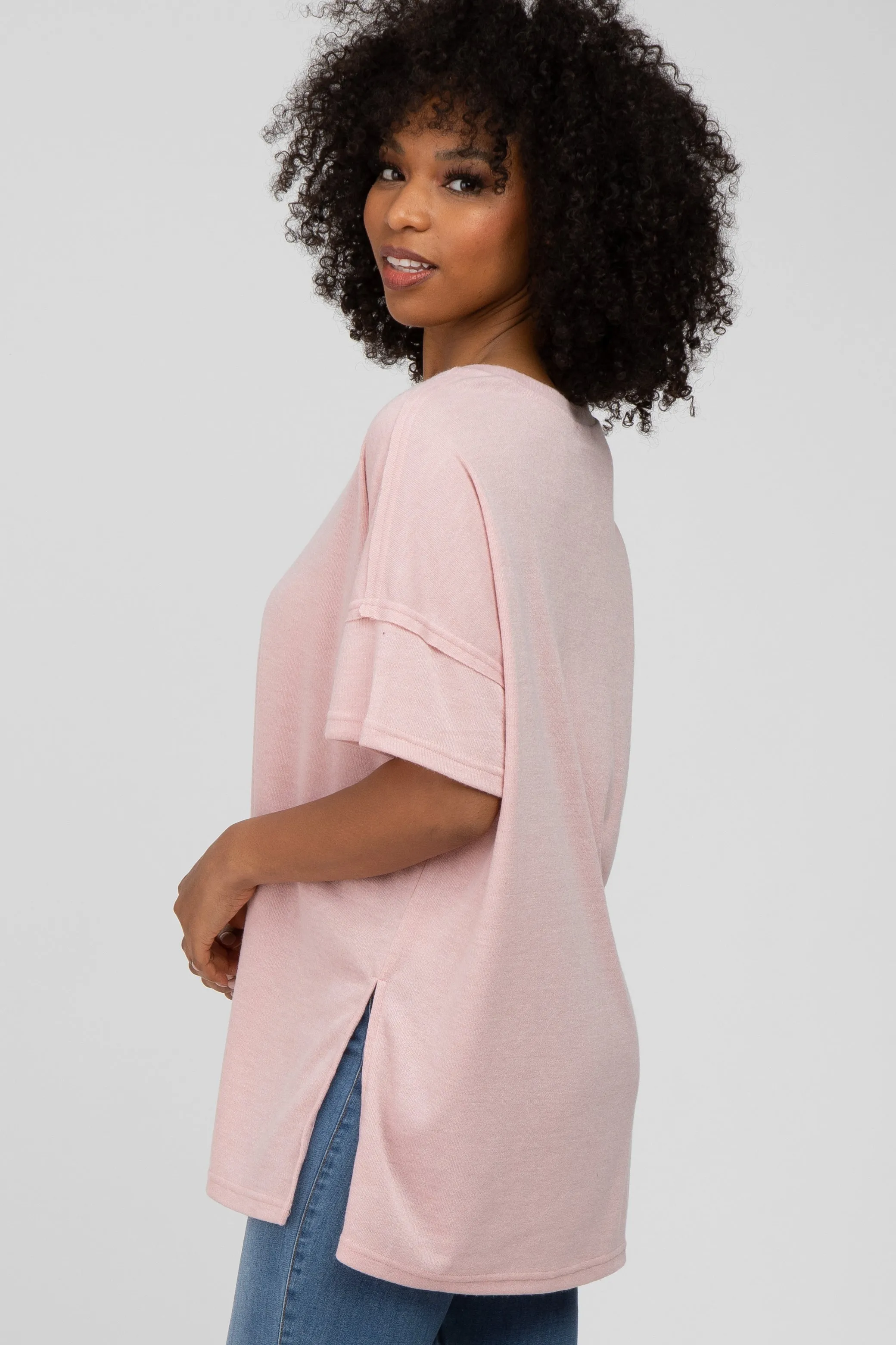 Pink Knit Oversized Top