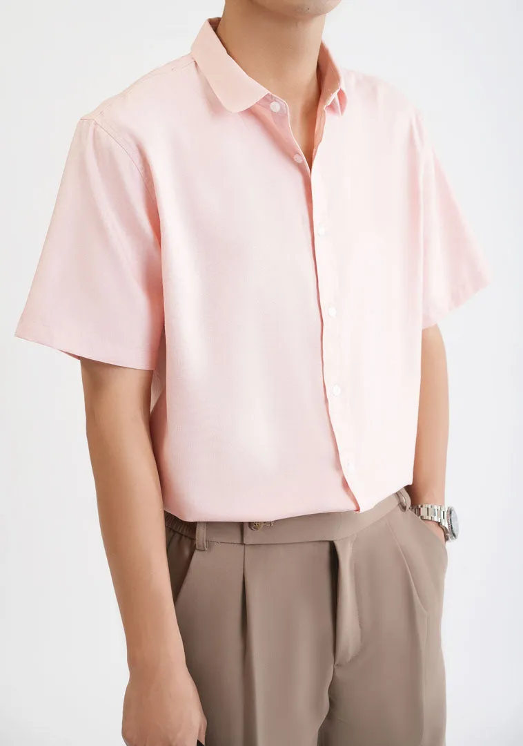 Pink Plain Short Sleeve Shirt 4303