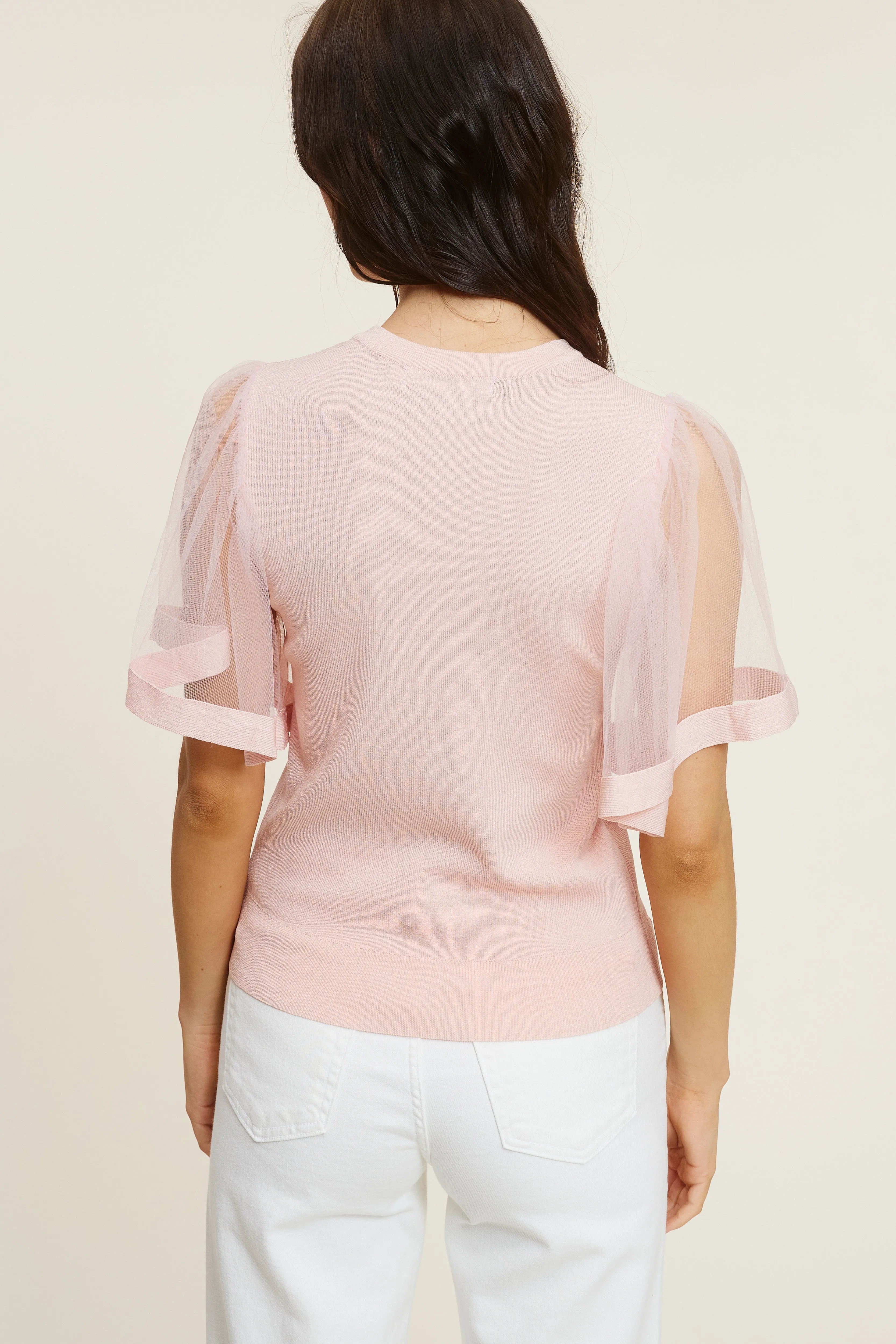 Pink Sheer Sleeve Blouse