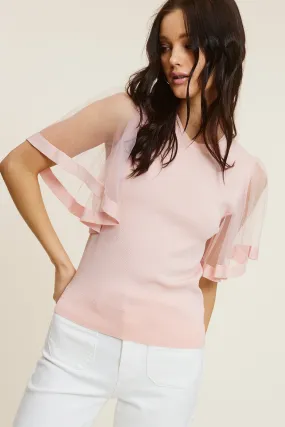 Pink Sheer Sleeve Blouse