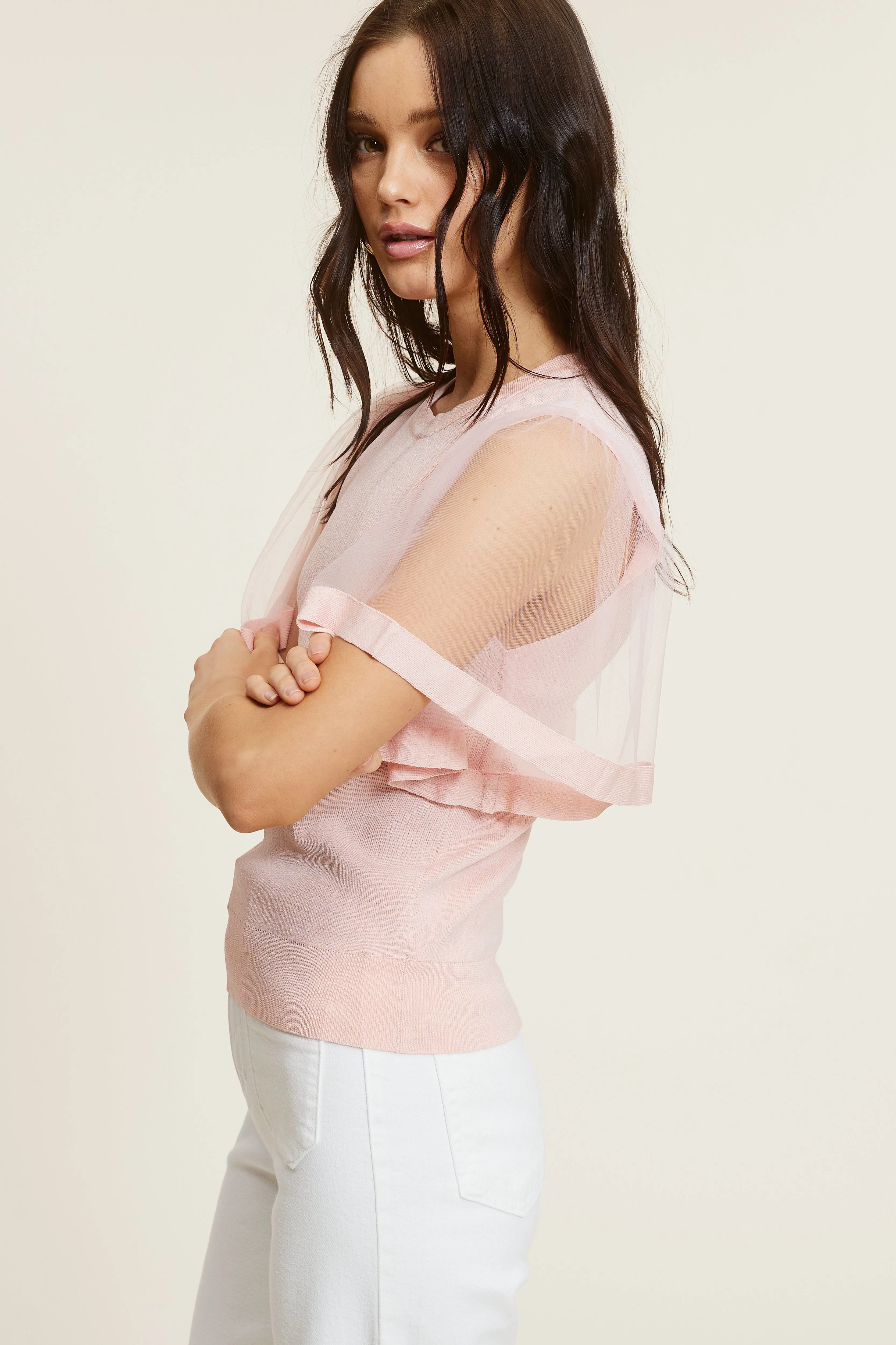 Pink Sheer Sleeve Top