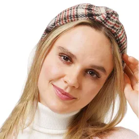 Plaid Check Patterned Knot Burnout Headband