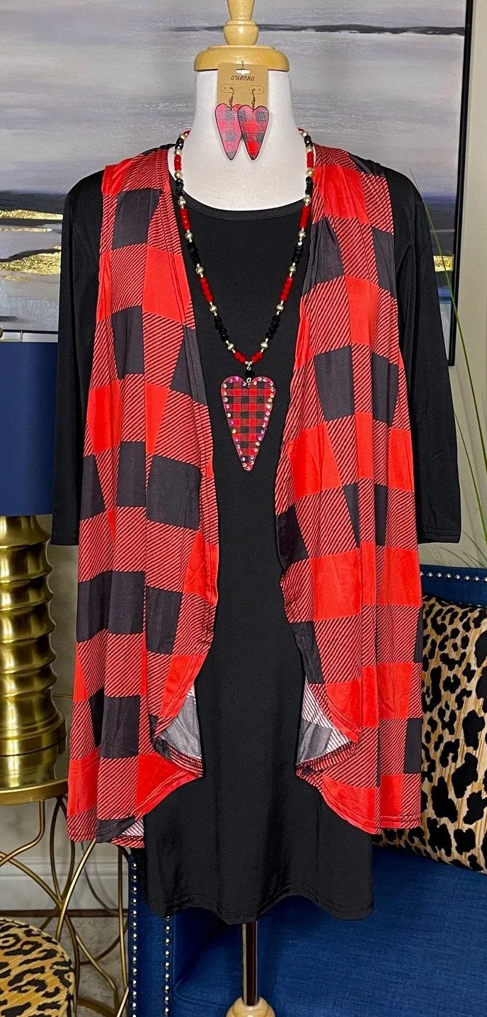 RED & BLACK  PLAID VEST