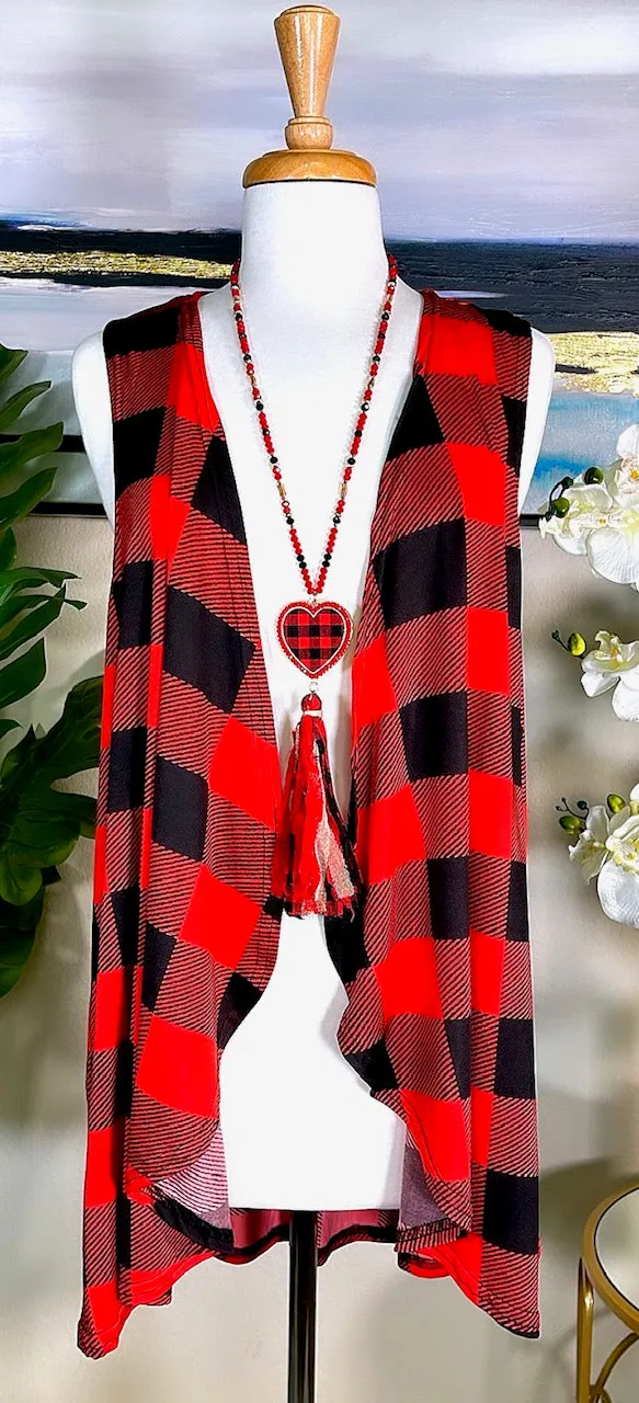 RED & BLACK  PLAID VEST