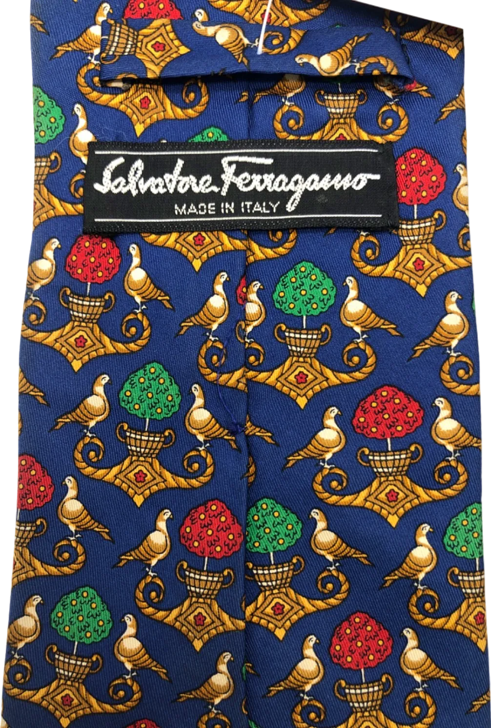 Salvatore Ferragamo Blue Floral Patterned Silk Tie