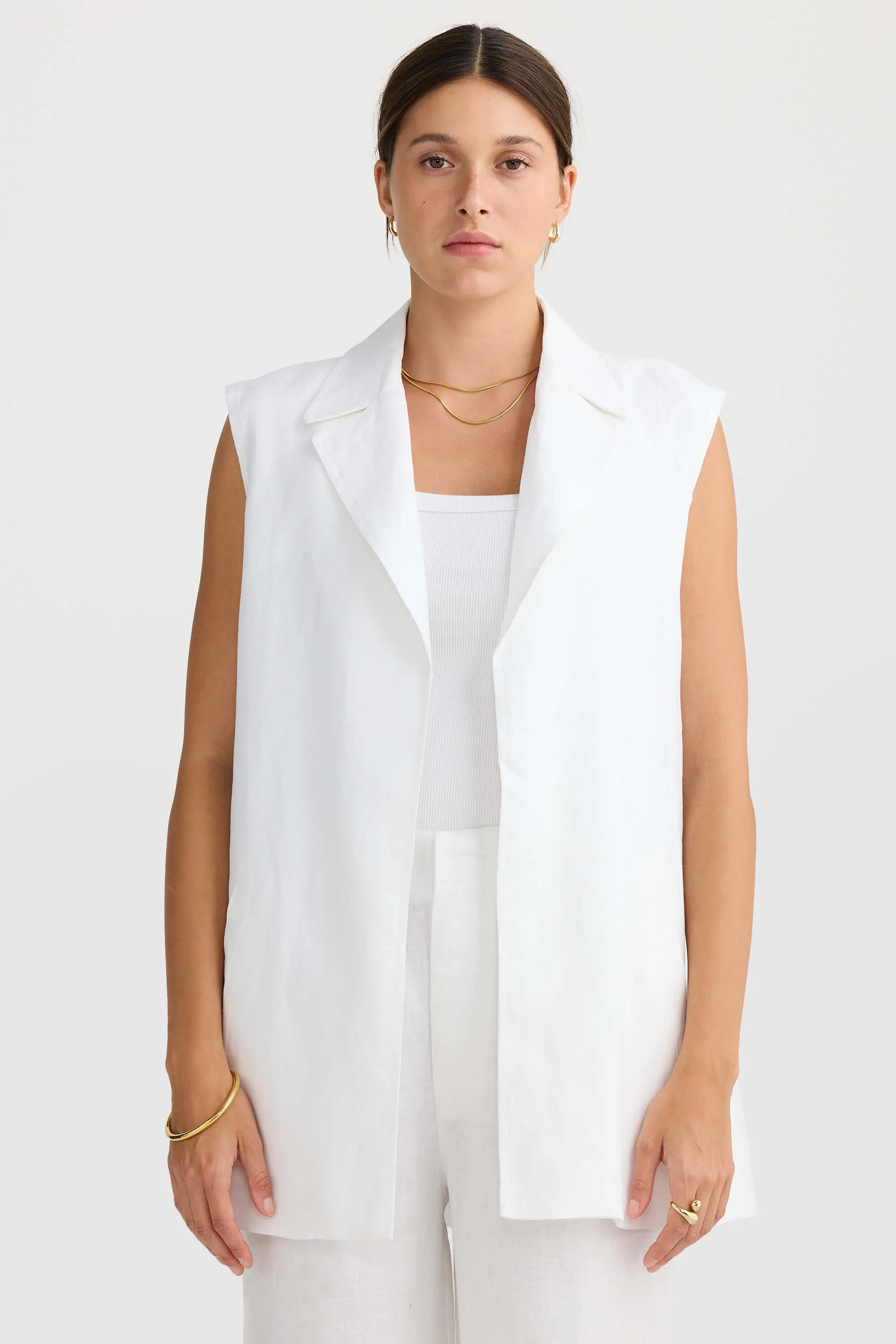 Savannah Oversized Linen Vest White